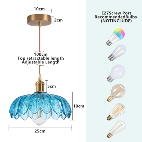 Suspension vintage fleurs bleu verre E27 25cm DLGLOLIN