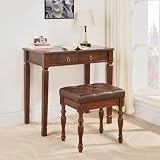 PADMA HOUSE Set Scrivania in Legno Massiccio con Sgabello Imbottito, Scrittoio Vintage 80c...