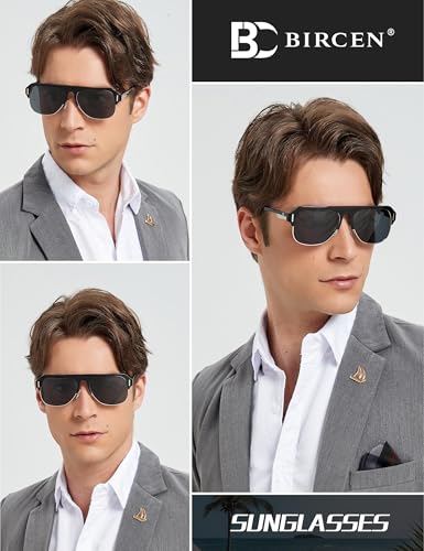 Image of BIRCEN Mens Acetate Polarized Sunglasses: Retro Square Sun Glasses UV400 Protection Anti-Glare Shades for Driving Travel