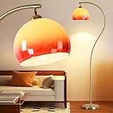 Oshamun Arc Floor Lamp with Sunset Orange Glass Shade, Atmosphere Mid-Century...