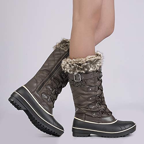 DREAM PAIRS Women's DP Warm Faux Fur Lined Mid Calf Winter Snow Boots,Size 5,Brown,DP-AVALANCHE