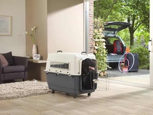 Image of Heavy Duty Dog Travel Carrier Flight Crate, IATA Compliant Airline Approved, White & Grey (32 Inch)