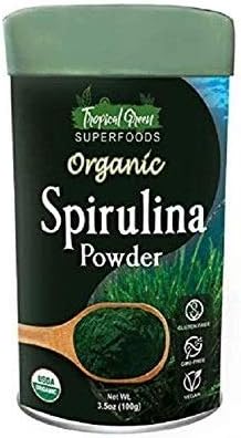 Organic Spirulina Powder 3.5 Oz - Amazing Natural Superfood - Rich in Amino Acids, Vitamins, Minerals - Mix in Drinks, Smoothies, Shakes, Recipes by Tropical Green Organics