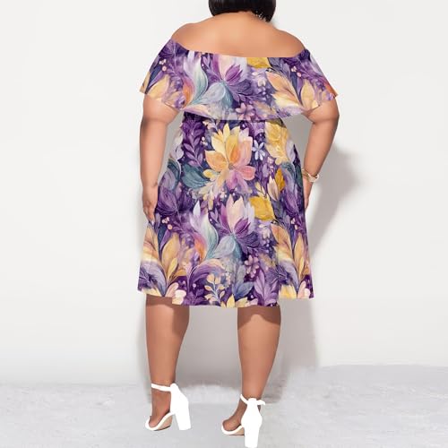 Image of SUZONANA Women's Plus Size Summer Dresses Floral Print Midi Dresses Flowy Sundresses