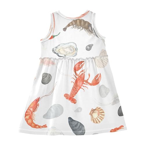 Girls Summer Dress Girls Sleeveless Dress Lobsters Shrimps Oysters Girls Sundress 2-8 Years2
