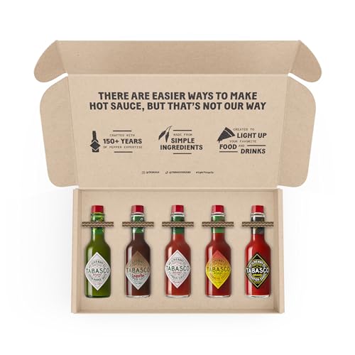 Image of TABASCO Brand Hot Sauce Variety Pack, Gift Set Includes Five Different 5 Fl Oz Tabasco Hot Sauce Flavors, Perfect for Eggs, Pizza, Tacos, and More, 25 Fl Oz (Pack of 5)