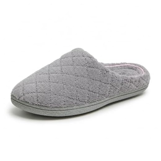 Dearfoams Women's Leslie Washable Memory Foam Terry Clog with Wide Widths Slipper, Medium Grey