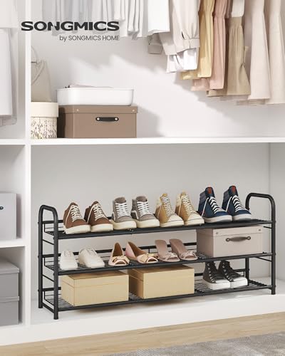 Image of SONGMICS Stackable Shoe Rack, 3 Tier Metal Shoes Rack Storage Shelf, Holds up to 15 Pairs, Adjustable Slanted Shelves Tower Organizer for Closet Entryway Small Spaces, Black ULMR106BD01