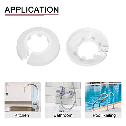 DTGN 55x13mm(DxT) Pipe Cover Decoration - 10Pack - Good for Bathroom Kitchen 25mm Dia Pipe - PP Plastic Escutcheon - White - Image 4