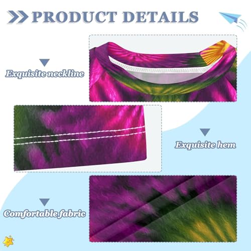 Boys Short Sleeve T-Shirts Tie-dye Ethnic Purple Rashguard Kids Swim Shirts Sun UPF 50+3