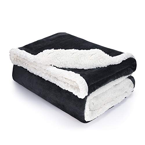 Catalonia Black Sherpa Fleece Throw Blanket, Super Soft Mink Plush Couch Blanket, Tv Bed Fuzzy Blanket, Fluffy Comfy Warm Heavy Throws, Comfort Caring Gift, 50X60 Inch #TOP2