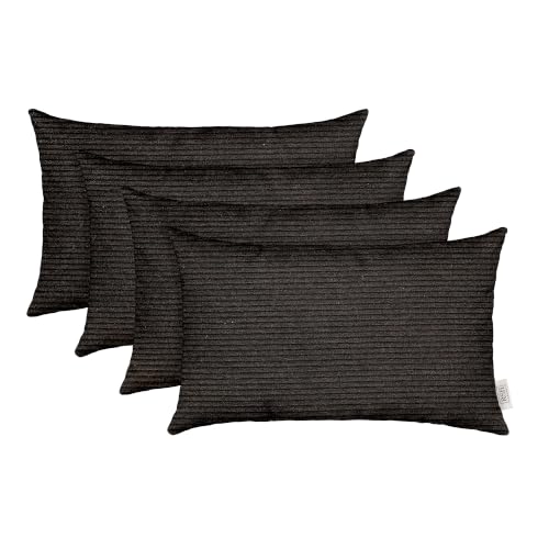 RSH DECOR: Lumbar Throw Pillows Set of 4 | 20" x 12" | Water and Fade-Resistant Performance Fabric | Outdoor Pillow Covers with Down-Alternative Inserts | Made in USA (Herringbone Black Stripe)