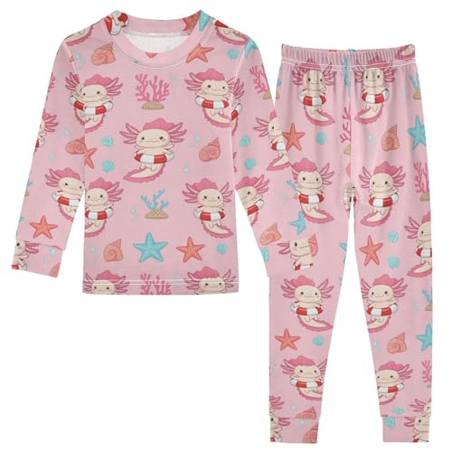 Pajama Sets Long Sleeve Cute Axolotl Sea Creatures Soft Comfy Sleepwear 2 Piece PJS 3-8T