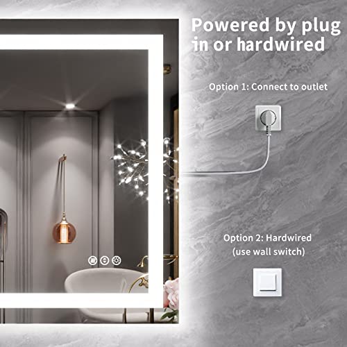 LOAAO 40X30 LED Bathroom Mirror with Lights, Anti-Fog, Dimmable, Backlit + Front Lit, Lighted Bathroom Vanity Mirror for Wall, Memory Function, Tempered Glass, ETL Listed