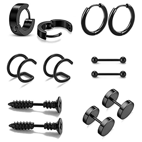 6 Pares Aretes Punk de Acero Inoxidable Cover