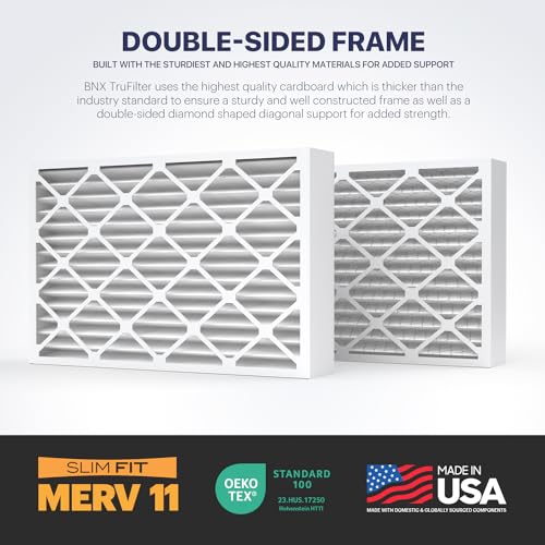 Image of BNX TruFilter 16x20x4 (15.5'' x 19.5'' x 3.63'' Slim Fit) MERV 11 Air Filter 2-Pack - MADE IN USA - Air Conditioner Furnace Filters HVAC AC Furnace Filters for Allergy Dust, Pet, Mold, MPR 1200 FPR 7