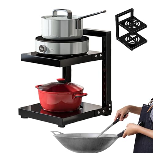 VitsRisea Pop Plus Riche | Organisateur en poêle réglable à 2 étages, organisateur de meubles d'économie spatiale pour casseroles, poêles, étagères de...