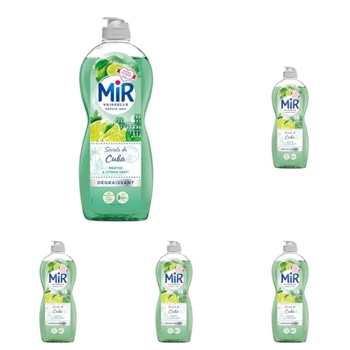 Mir Vaisselle - Secrets de Cuba - Menthe & Citron Vert - Expérience Complète et Unique -Pouvoir Dégraissant -Sans Conservateurs - Sans Allergènes Parfum - Respect de la Peau - Bouteille de 675ml
