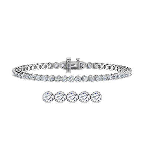 Image of 1 to 6 Carat Prong Set Round Cut Natural Diamond Tennis Bracelet for Women in 14K Gold (7 Inch) (I1-I2 Clarity)