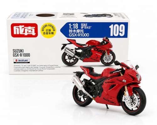 Image of Wizplex MSZ Suzuki GSX-R1000 1:18 Scale Officially Licensed Die Cast Metal Bike - Superbike Model with Steerable Wheel, Rear Suspension & Kickstand, Collectible Showpiece for Kids 6+ & Enthusiasts