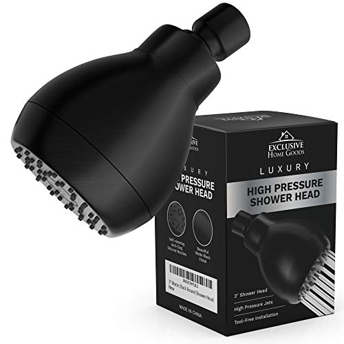 High Pressure Shower Head Matte Black - Powerful Deluxe Bathroom Showerhead with Strong Spray Stream and Small Silicone Nozzles - Universal Fit Works with High and Low Water Flow Showers-2.5 GPM - Thumbnail 7