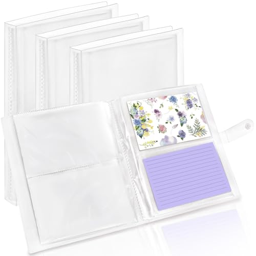 ZOOFOX 4 Pack 4x6 Index Card Holder, Clear Flash Note Card Holder, Binder with Plastic Sleeves for Note Cards, Study Cards, Stickers and Recipe Cards