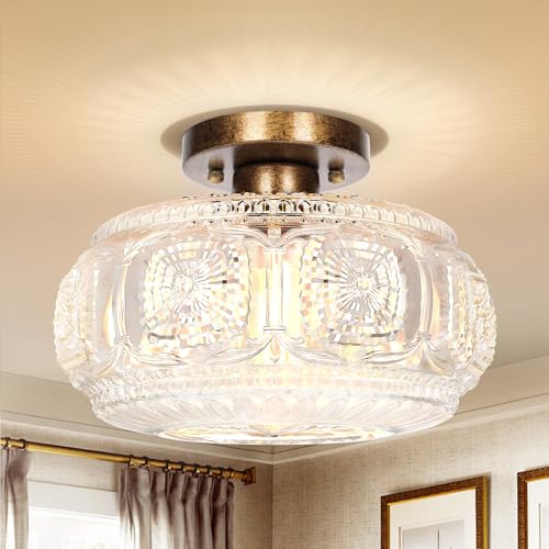 Image of 11 Inch Globe Glass Semi Flush Mount Ceiling Light Fixture