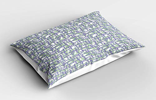 ABAKUHAUS Lavender Pillow Sham, Spring Herbal Grid, Decorative Standard Size Printed Pillowcase, 32 X 16, Reseda Green Lavender