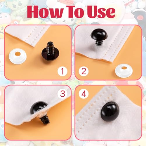 image for ywevyezc 1000 Pcs 6-14mm Safety Eyes and Noses for Crochet, Black Plas