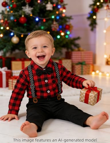 Image of A&J DESIGN Baby Boys Suits Infant Gentleman Formal Wedding Suspenders Outfit with Bowtie