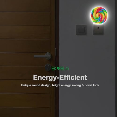 Image of EKOBLA Lollipop Candy Night Light, Colorful Swirl Plug-in Night Lights with Dusk-to-Dawn Sensor for Women Girls Boys Gift, 0.5W Sleep Friendly for Bedroom Bathroom