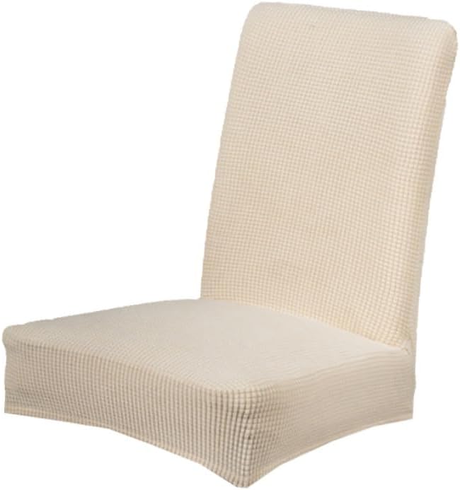 6pcs Beige Stretch Dining Chair Covers Elastic Polyester Seat Protectors Removable Full Slipcovers for Home Office Banquet Chairs Suitable Back Height