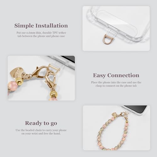 X-Lounge Phone Wrist Strap Beaded Phone Charms Hand Lanyard Strap Beaded Detachable Phone Bracelet Fashion Accessory for Women Chain Wristlet Strap for Phone Case with Clear Phone Patches