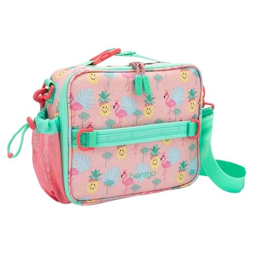 Bentgo® Kids Lunch Bag - Durable, Double Insulated, Water-Resistant Fabric, Interior & Exterior Zippered Pockets, Water Bottle Holder - Ideal for Children 3+ (Tropical)