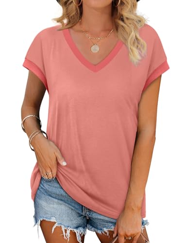 Summer Tops for Women 2026 Trendy Short Sleeve Shirts Dressy Casual Plus Size Spring Clothes for Teen Girls Coral XL