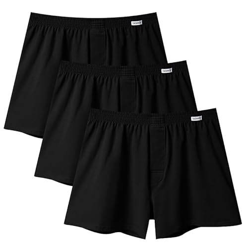 [Kaiyas] パンツ メンズ 下着 ニットトランクス 前開き 3枚/5枚セット m l xl 2xl コットン 肌着 プレゼント 男性用 人気 かわいい 蒸れない (黒3枚組, L)（Amazon）