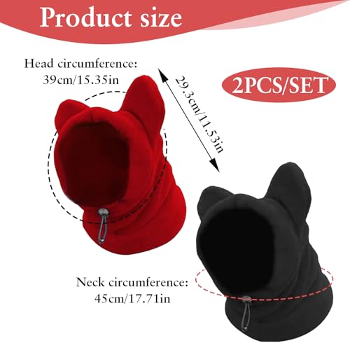 DINGFENG 2 Stück Hundemütze Ohrenschützer mit Noise Cancelling - Silvester Hunde Mütze Hundewarme Kopfbedeckungen,Winter Haustier Schal Windschutz Mit Kordelzug (Schwarz und Rot S)