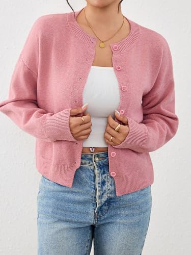 Image of Ibeauti Cropped Cardigan Sweaters for Women 2026 Trendy Spring Y2k Outfit Long Sleeve Button up Open Front Short Knit Sweater