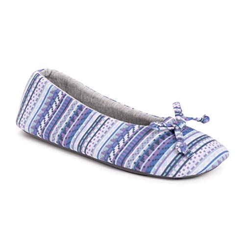 MUK LUKS Women's Jolee Jersey Ballerina Slipper, Blue/Green, Large