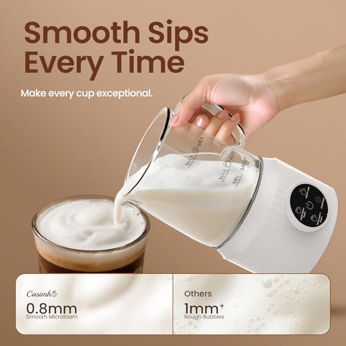 Image of 4-in-1 Electric Milk Frother and Steamer for Whole Milk, LED Touch Screen, Cold and Warm Foam Maker, Ceramic-Coated, 13.52oz for Lattes, Cappuccinos and Hot Chocolate, Auto Shut-Off, Cream White