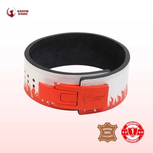Image of 10MM UV Print Designer Lever Gym Belt | Custom Powerlifting Belt | 100% Full Grain Genuine Leather | IPF Standard | Red Fire Belt with Red Buckle | Size Small