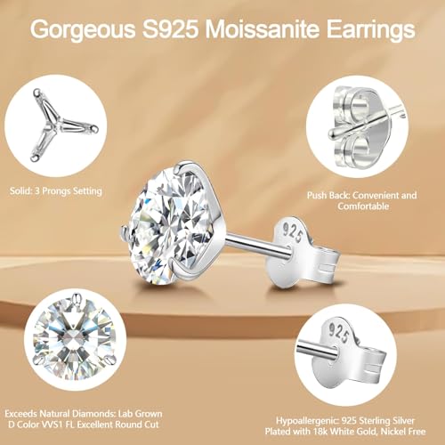 Moissanite Stud Earrings for Women, Gold Vermeil 925 Sterling Silver Lab Created Diamond Studs Solitaire Earrings Jewelry Gift Women Men4