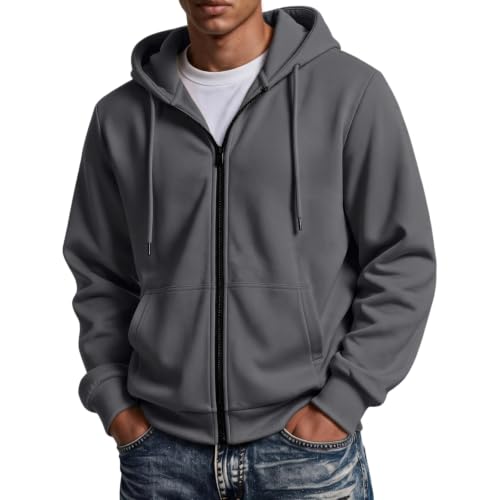 Hooded Sweatshirt Men Zipper Oversized Fleece Lined Hoodie Hoodies - image 1