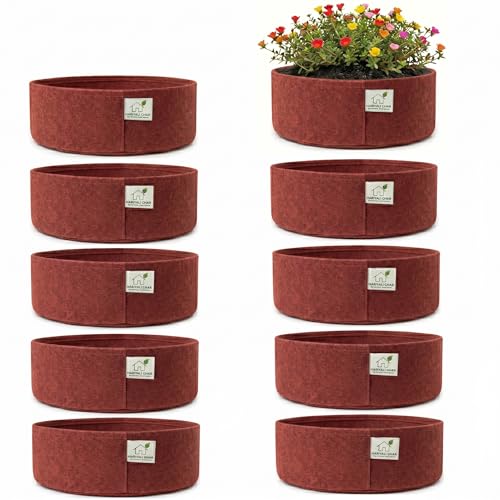 Image of 400 GSM Geo Fabric Round Grow Bags 15x6 Inch, Red Planting Bags for Terrace and Kitchen Gardening Pack of 10