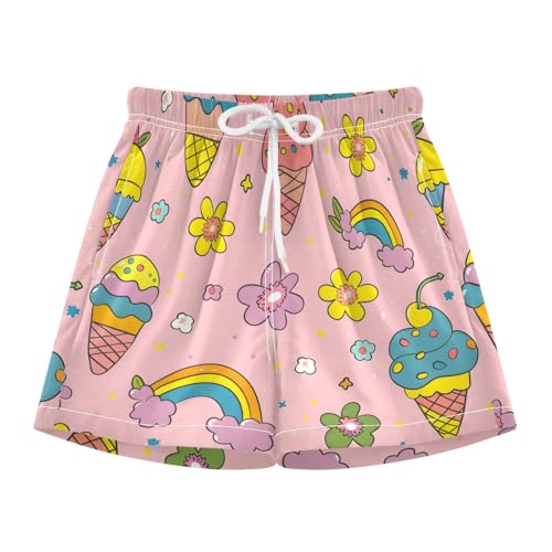 Bolaz Toddler Boys Swimwear Swim Trunks with Compression Liner 4T Rainbow Ice Cream Flowers