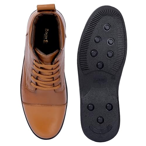Image of Zoom Shoes A1161 Men's Genuine Leather High Ankle Boots | Stylish Lace-Up Design | Cushioned Insole for Comfort | Durable & Trendy for Everyday Wear