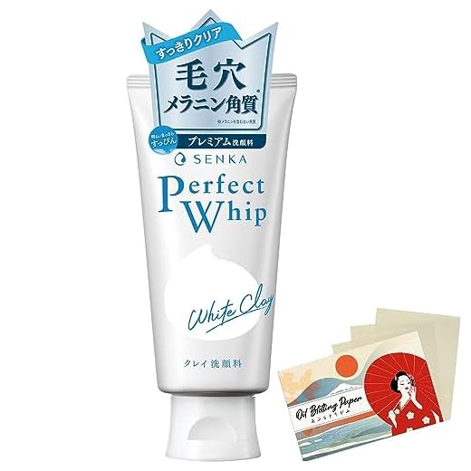 Senka Perfect Whip White Clay n Facial Ｗash - 120g Blotting Paper Set