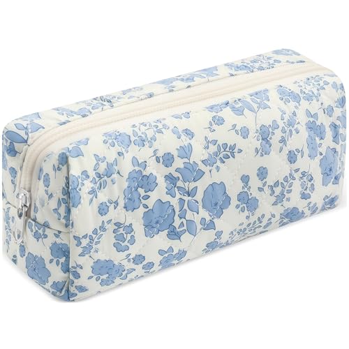 URSKYTOUS Small Floral Makeup Brush Bag Make up Bag Cotton Quilted Cosmetic Bags Cute Pencil Case Pencil Pouch Makeup Pouch Make up Brush Holder Organizer Portable Travel Toiletry Bags for Women