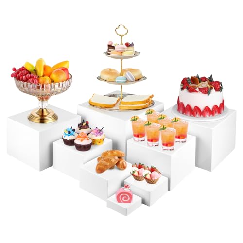 8PCS Buffet Risers，Large Food Risers for Buffet Table, Dessert Table Display Set,Food Stands for Display Party，Collectibles Jewelry Display Stand, Acrylic Cube Boxes big size(10