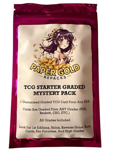 Paper Gold Repacks TCG Starter Graded Mystery Pack, 1 Graded Card, (PSA, Beckett, CSG, MNTY, etc) All Grades, Look for 1st Editions, Holos, Rare Cards, Fan Favorites